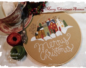 Merry Christmas Avenue - A Holiday Embroidery Pattern Download by Diane Knott LLC