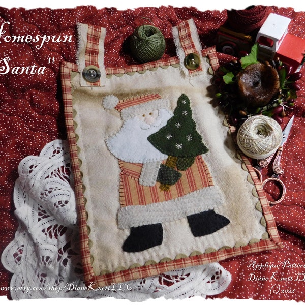 Homespun Santa Hand Applique Pattern Download by Diane Knott LLC - This is a wool and cotton applique combo