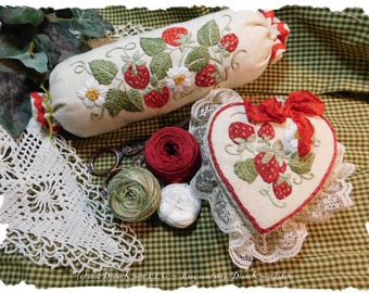 Strawberry Pincushion and Heart Shaped Box Hand Embroidery Pattern Download by Diane Knott LLC