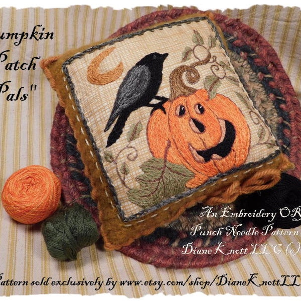 Punch Needle OR Embroidery Pattern Download by Diane Knott LLC - Pumpkin Patch Pals - Instructions for both techniques included