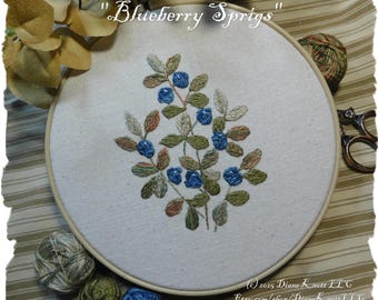 Blueberry Sprigs Hand Embroidery Pattern Download by Diane Knott LLC - EASY stitches - only 5 thread colors needed