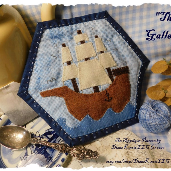 Sailing Ship Wool Applique Pattern Download by Diane Knott LLC - for hot mat or mug rug