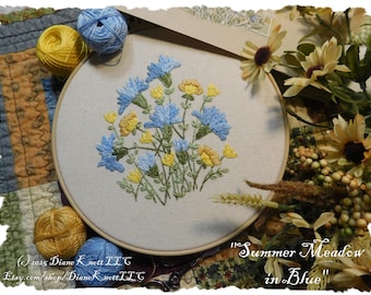 Summer Meadow in Blue Hand Embroidery Pattern Download by Diane Knott LLC - Easy Stitches