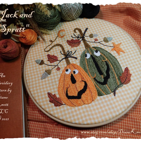 Jack O' Lantern Embroidery Pattern Download by Diane Knott LLC - Jack and Spratt