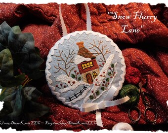 English Cottage Christmas/Winter Ornament Hand Embroidery Pattern Download by Diane Knott LLC - Easy Stitches