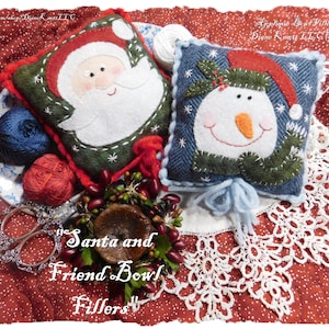 Descarga de patrones de rellenos de cuencos de apliques de lana de Papá Noel y amigos por Diane Knott LLC - Ambos diseños están incluidos