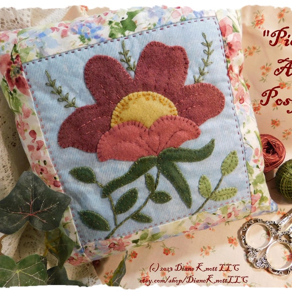 Wool Applique and Quilting Pattern Download by Diane Knott LLC - Petite Pillow or Pincushion