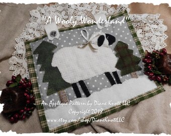 Sheep Winter Wool Applique Pattern Download by Diane Knott LLC - Cotton or Wool Techniques