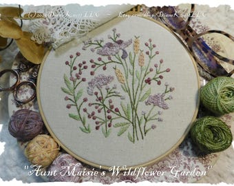 Floral Hand Embroidery Pattern Download - Aunt Maisie's Wildflower Garden by Diane Knott LLC - Easy Stitches