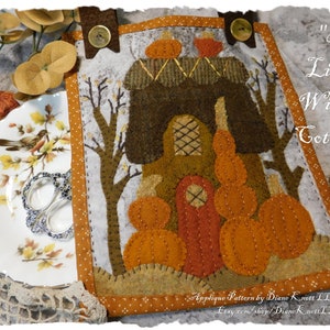 Download do padrão de apliques de lã de abóbora e chalé de Halloween - Pendurado na parede - 8&quot; x 6 1/2&quot; - 1 PDF e 2 JPGs