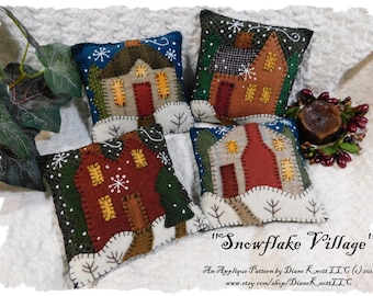 Snowflake Village Bowl Fillers Applique Pattern Download by Diane Knott LLC - Suitable for wool and cotton fusible methods