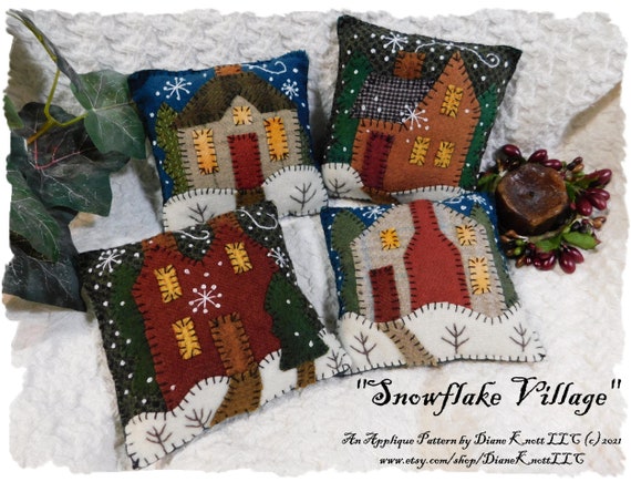 Snowflake Village Bowl Fillers Applique Pattern Download by Diane Knott LLC - Suitable for wool and cotton fusible methods