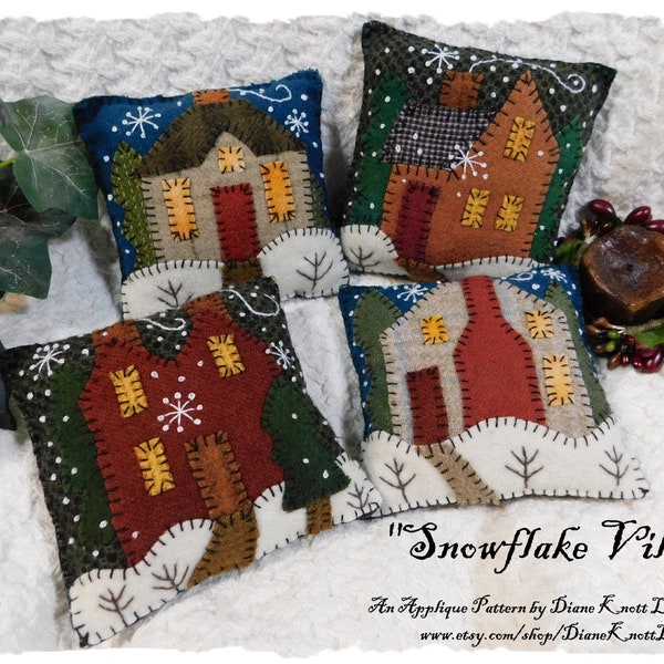 Snowflake Village Bowl Fillers Applique Pattern Download by Diane Knott LLC - Suitable for wool and cotton fusible methods