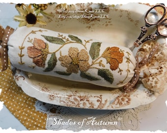 Autumn/Fall Floral Hand Embroidery Pattern Download for Bowl Filler, Pincushion, Sachet, Needle Roll by Diane Knott LLC