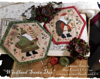 Woodland Santa Mug Rug Embroidery Pattern: Table Mat Designs (PDF Download)