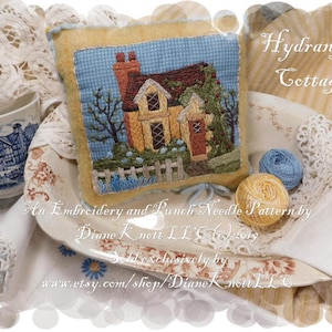 Punch Needle or Embroidery Pattern Download by Diane Knott LLC - Hydrangea Cottage - Instructions for both techniques included