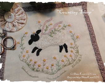 Counting Sheep Hand Embroidery Pattern Download for embellishing a small tote bag by Diane Knott LLC