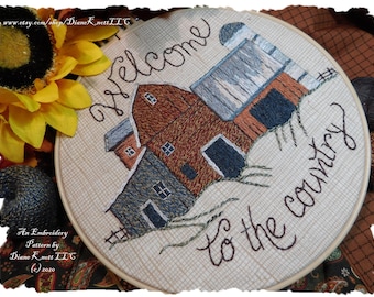 Welcome to The Country - A Barn Embroidery Pattern Download by Diane Knott LLC