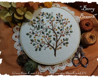 Berry Branch Autumn Berries Hand Embroidery Pattern Download by Diane Knott LLC - Easy Stitches