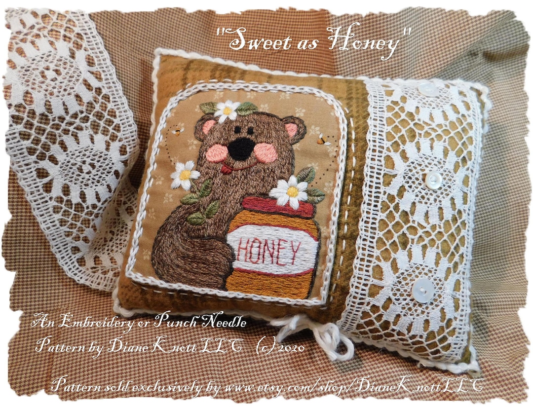 Honey Bear Embroidery or Punch Needle Pattern Download by - Etsy