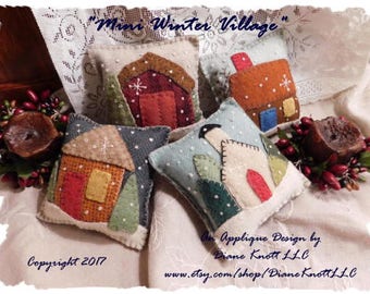 Mini Winter Village Wool Applique Bowl Fillers or Sachets - Instant Download Pattern by Diane Knott LLC - EASY - Fill with Lavender