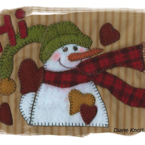 Snowman Wool Applique Pattern Download by Diane Knott LLC - Suitable for cotton fusible and needle turn techniques also