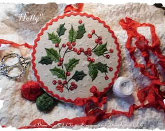 Holly and Berries and Snowflakes Hand Embroidery Pattern Download for Christmas and Holiday Ornament by Diane Knott LLC - Easy Stitches