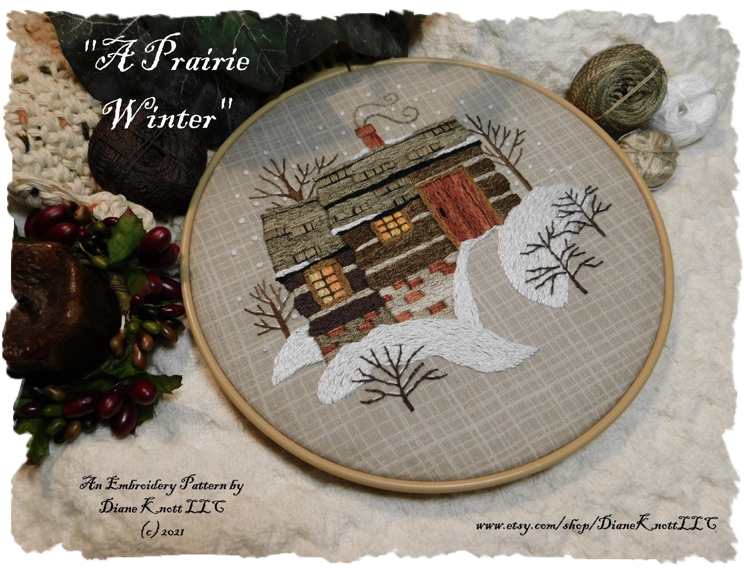 A Prairie Winter Log Cabin Hand Embroidery Pattern Download by Etsy
