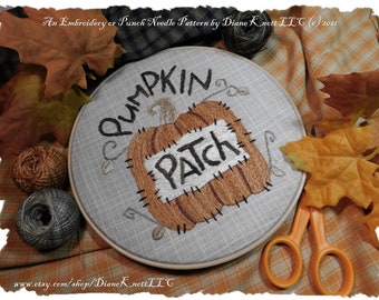 Pumpkin Patch Embroidery or Punch Needle Pattern Download by Diane Knott GmbH - Primitive and Farmhouse Style