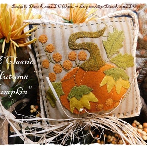 A Classic Autumn Pumpkin Wool Applique Pattern Download for using as a Bowl Filler, Pincushion, Gift, Party Favor...