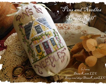 Pins and Needles Hand Embroidery Pattern Download for Needle Roll, Pincushion, Sachet or Bowl Filler by Diane Knott LLC