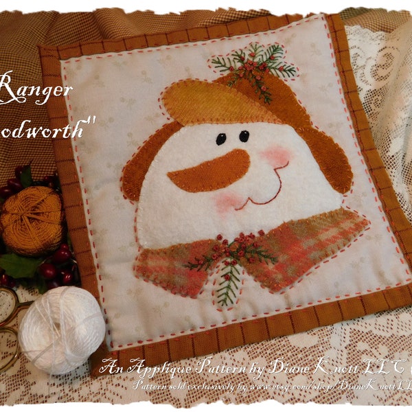 Snowman Wool Applique Pattern Download by Diane Knott LLC - suitable for wool, cotton fusible and needle-turn methods