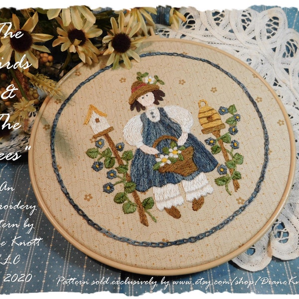 Old Fashioned Girl Embroidery Pattern Download by Diane Knott LLC