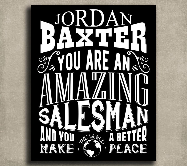 Custom Amazing Salesman Gift From Wife Colleague Car Salesman Door Cold Call Personalized Art Print Canvas or Paper 1217 Metal