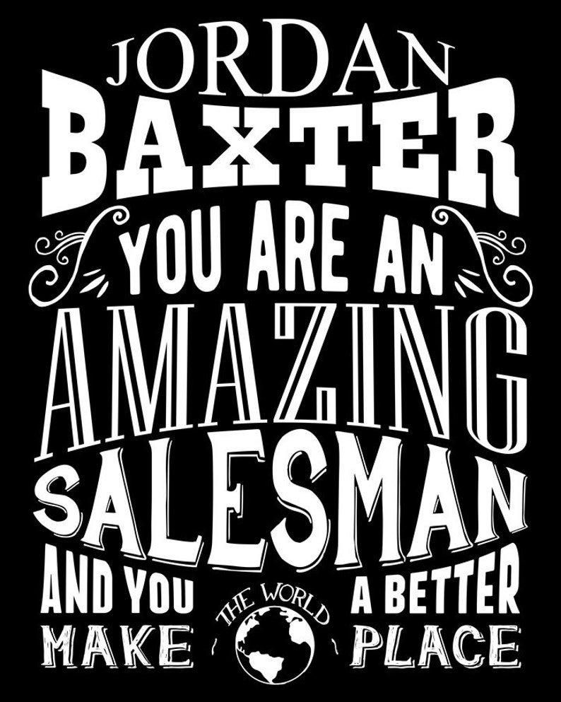 Custom Amazing Salesman Gift From Wife Colleague Car Salesman Door Cold Call Personalized Art Print Canvas or Paper 1217 Metal