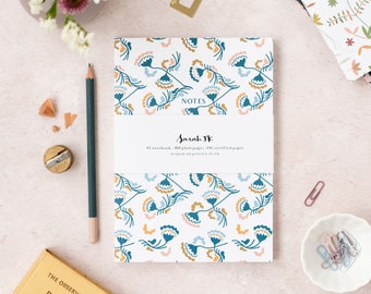 Teal and pink floral A5 notebook | blank or lined page notebook | luxury thick A5 journal