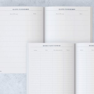 May include: Open notebook with lined pages. The top pages read "QUOTES TO REMEMBER" with spaces for quotes, passages, and book titles. The bottom pages read "BOOKS I WANT TO READ" with spaces for author, title, and notes.