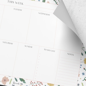 Floral A4 Weekly Planner | Desk Pad Organiser | Meal Planner | 50 Page ...