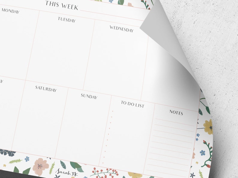 Floral A4 Weekly Planner | Desk Pad Organiser | Meal Planner | 50 Page ...