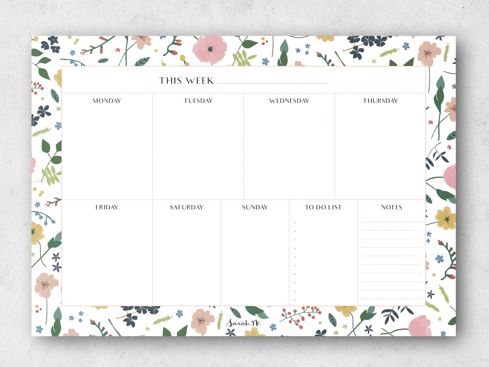 Floral A4 Weekly Planner | Desk Pad Organiser | Meal Planner | 50 Page ...