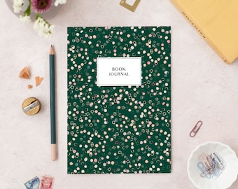 Book review notebook | dark green pattern | slim size | Reading log | Book lover gift | reading journal notebook