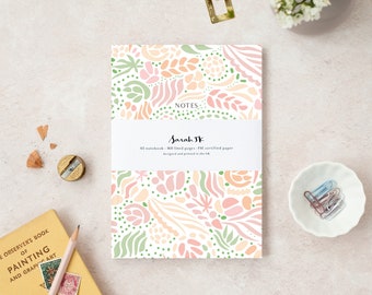 Pastel pink and peach patterned notebook | blank lined page notebook | A5 softcover / perfect bound