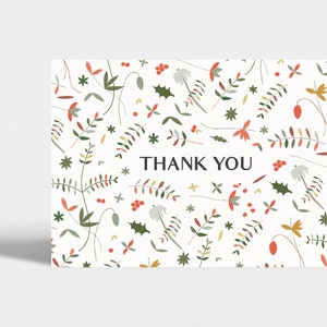 Kerstbloemig bedankkaartje met envelop.  A6 formaat gevouwen kaart - blanco binnenkant. Mooie en delicate patroon dankkaart.