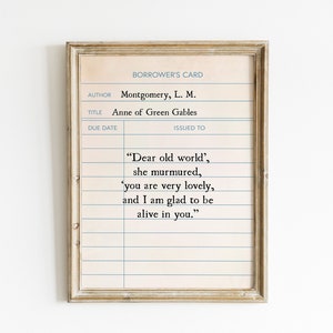 Anne of Green Gables quote bibliotheekkaart afdrukbare muurkunst |  Digitale afdrukken | Oude schoolbibliotheekretourkaart | Anne of Green Gables-bord