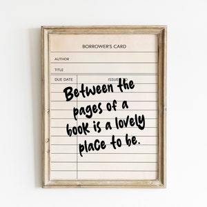 Bibliotheek retourkaart digitale print | Mooi plaatsbord | Afdrukbare muurkunst | Boekteken | Citaatdecor | Afdrukbaar teken lezen