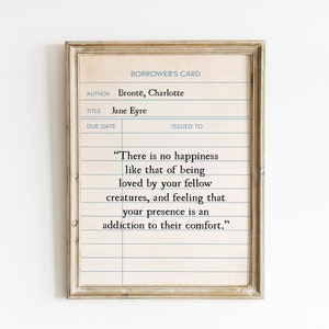 Impresión de tarjeta de biblioteca con cita de Jane Eyre, arte mural imprimible de Charlotte Brontë, citas de libros clásicos, regalos para bibliotecarios, decoración de estanterías