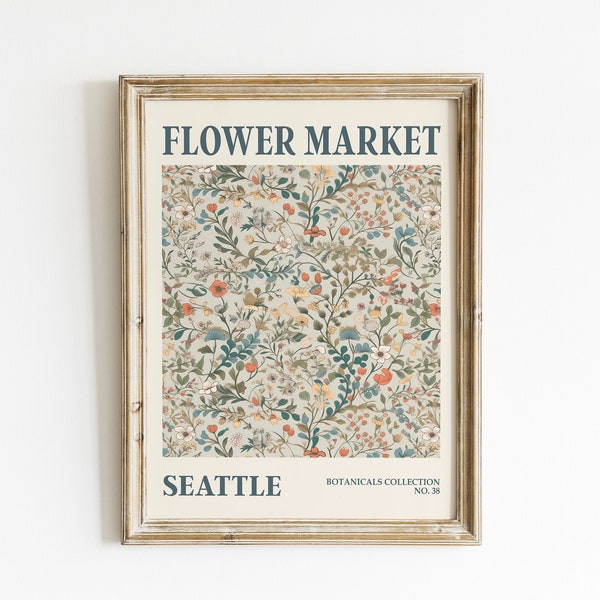 Seattle Flower Market Digital Print | Floral Printable Wall Art | Flower Prints | Floral Signs | Seattle Sign | Boho Wall Art