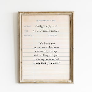 Anne of Green Gables quote bibliotheekkaart afdrukbare muurkunst |  Digitale afdrukken | Oude schoolbibliotheekretourkaart | Anne of Green Gables-bord