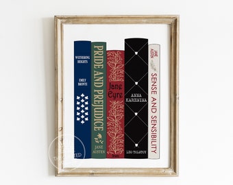 Alter Buchtitel druckbare Wandkunst, Geschenk für Buchliebhaber, Jane Austen, Stolz und Vorurteil, Jane Eyre, Bronte Sisters