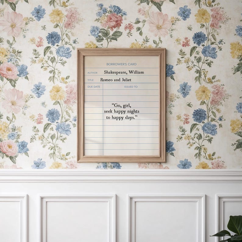 Romeo and Juliet Quote Library Card Printable Wall Art, Shakespeare Digital Print, Classic Book Quote, Vintage Book Decor